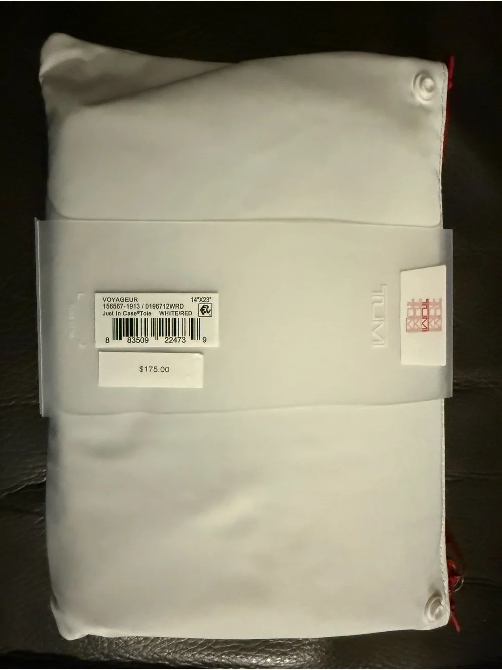 Tumi White Tote with Red Logo and Trim - Picture 5 of 5